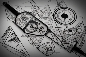 Triangle, mechanical watch, an eye and an airplane tattoo idea