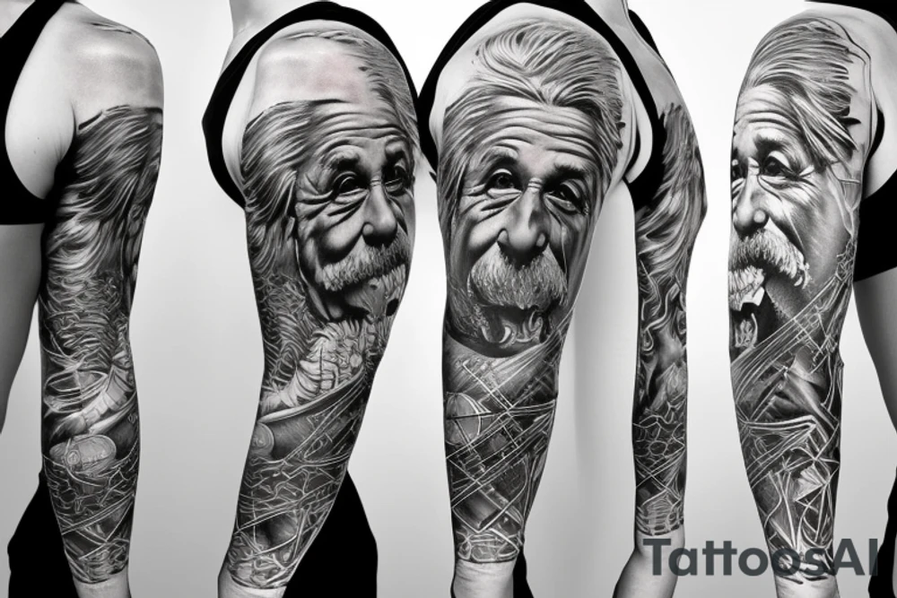 science based full sleeve with einstein and geometry tattoo idea science based full sleeve with einstein and geometry tattoo idea