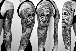 science based full sleeve with einstein and geometry tattoo idea
