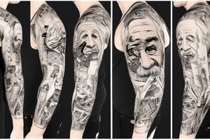 science based full sleeve with einstein and geometry tattoo idea