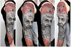 science based full sleeve with einstein and geometry tattoo idea