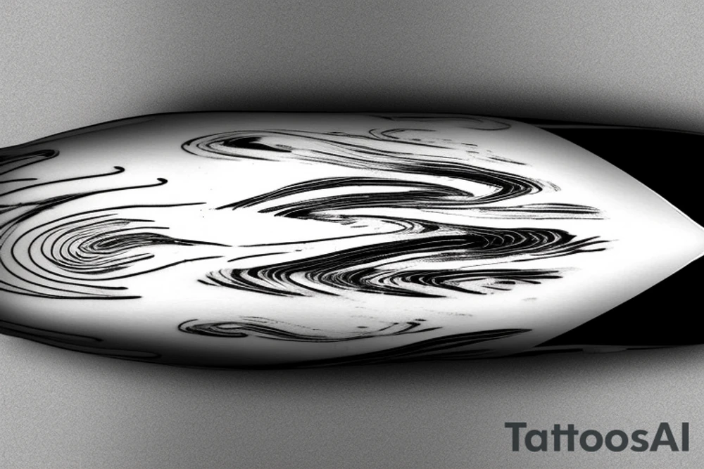 Top down view of a sailboat leaving a trail of oil ripples tattoo idea