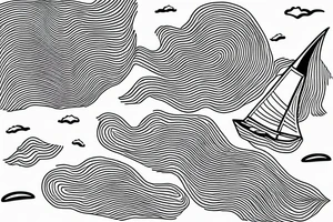 Top down view of a sailboat leaving a trail of oil ripples tattoo idea
