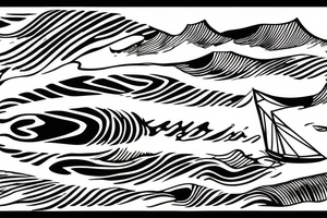 Top down view of a sailboat leaving a trail of oil ripples tattoo idea