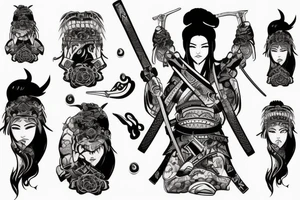 A female samurai having a banner on her back while holding a sword on the other hand looking badass tattoo idea