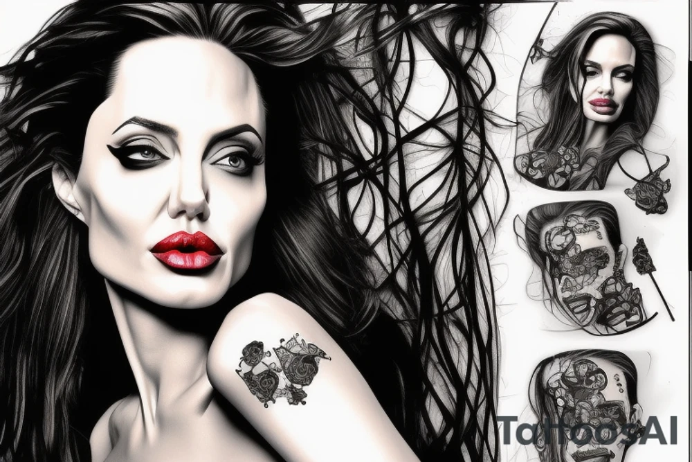 Angelina Jolie Portrait with gun tattoo idea