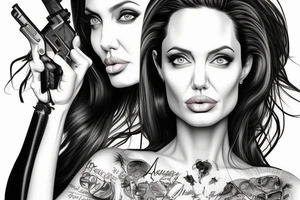 Angelina Jolie Portrait with gun tattoo idea