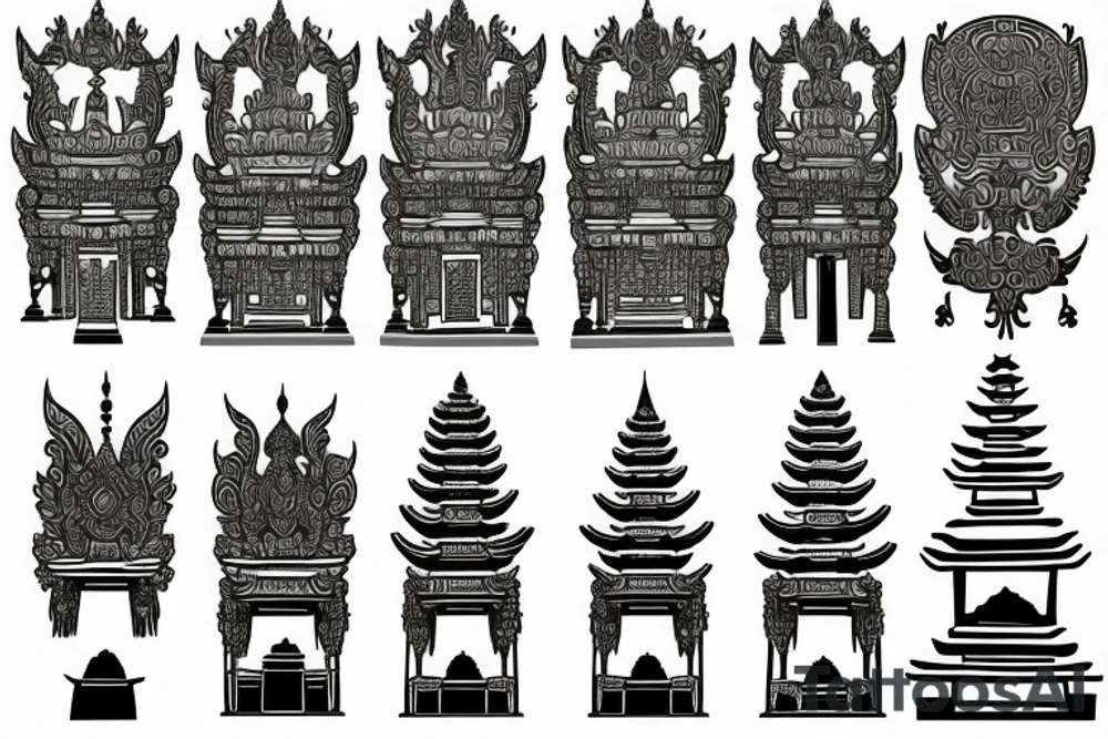 bali temple, gates and mountains. rectangle vertical outline tattoo idea bali temple, gates and mountains. rectangle vertical outline tattoo idea