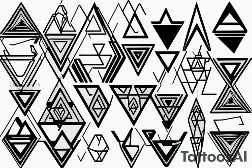 Abstract triangles with circles for shoulder medium size colored tattoo idea