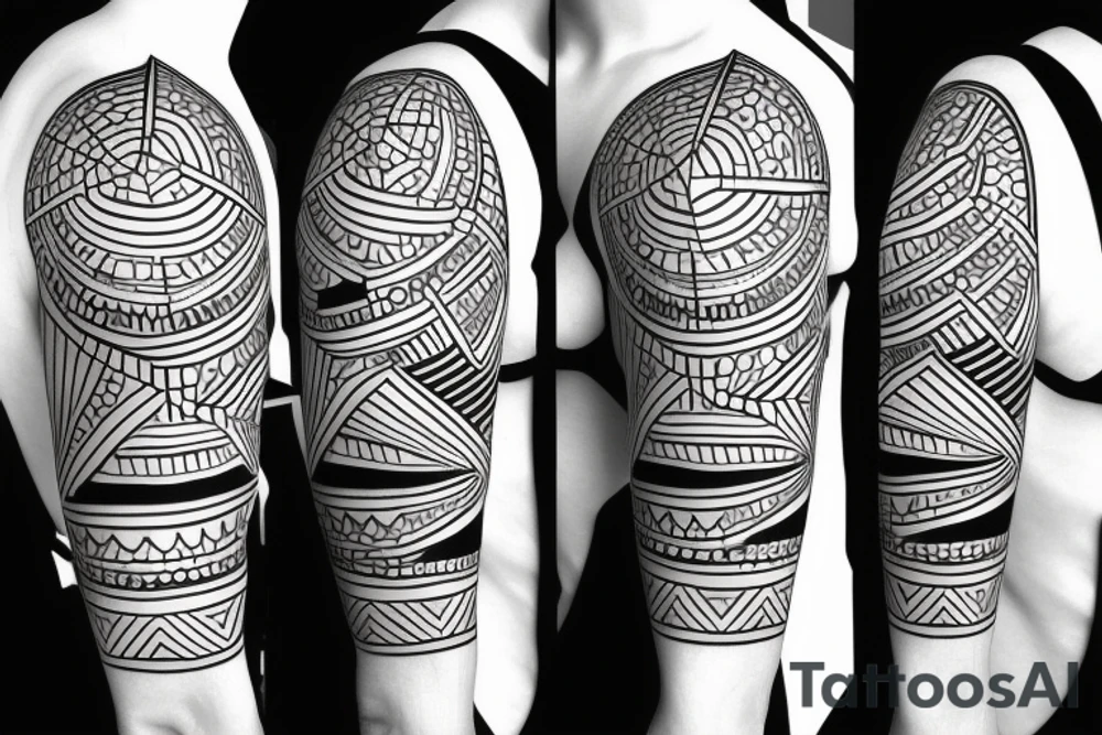 Abstract triangles with circles for shoulder medium size colored tattoo idea