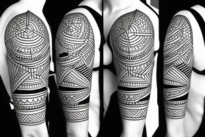 Abstract triangles with circles for shoulder medium size colored tattoo idea