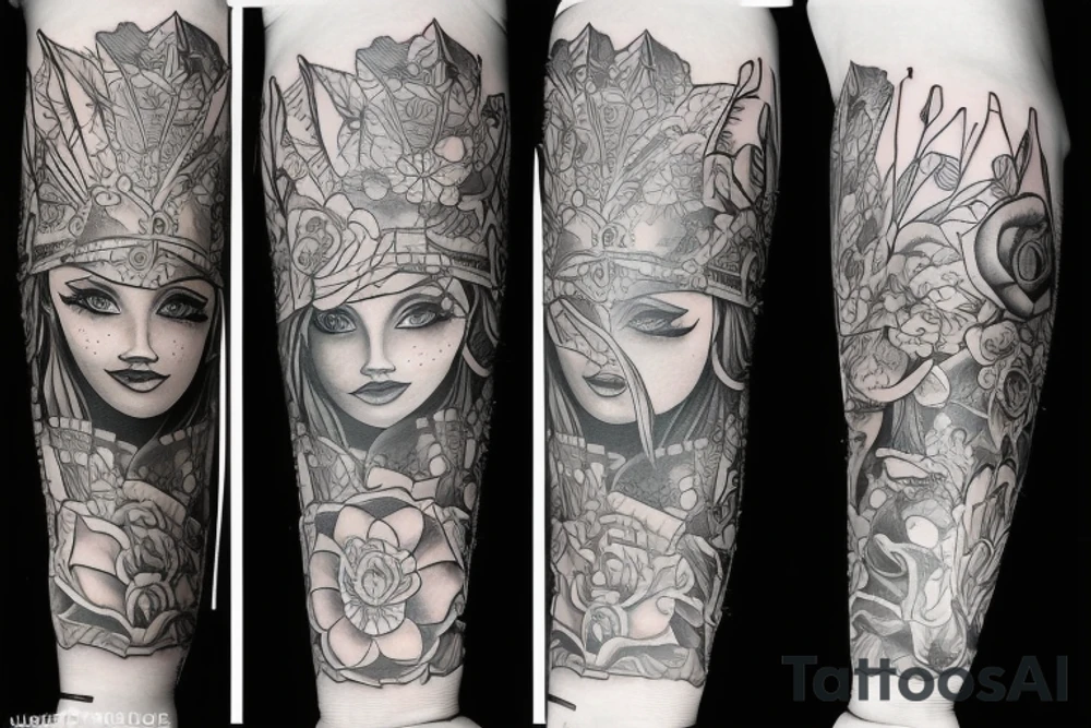 neotraditional forearm tattoo of a woman who opens a box full of wonder tattoo idea
