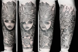 neotraditional forearm tattoo of a woman who opens a box full of wonder tattoo idea