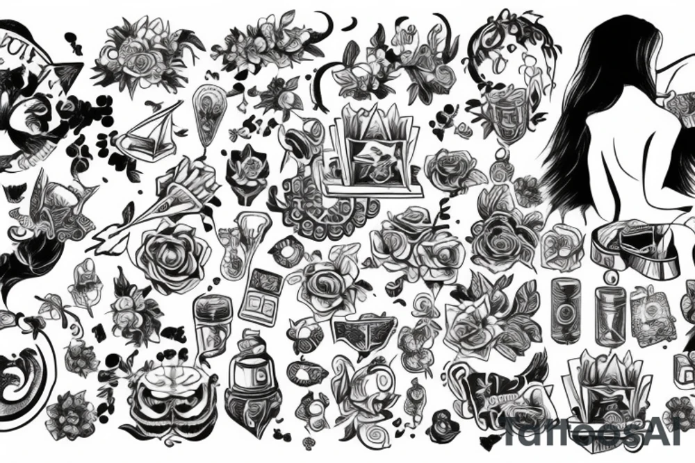 neotraditional forearm tattoo of a woman who opens a box full of wonder tattoo idea