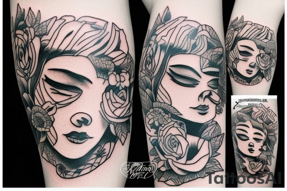 neotraditional forearm tattoo of a woman who opens a box full of wonder tattoo idea