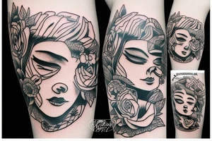 neotraditional forearm tattoo of a woman who opens a box full of wonder tattoo idea