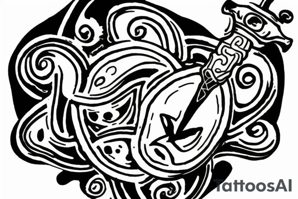 poseidon's hand holding trident getting out of water tattoo idea