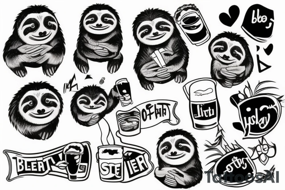 sloth drinking beer tattoo idea
