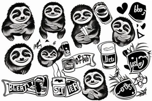sloth drinking beer tattoo idea