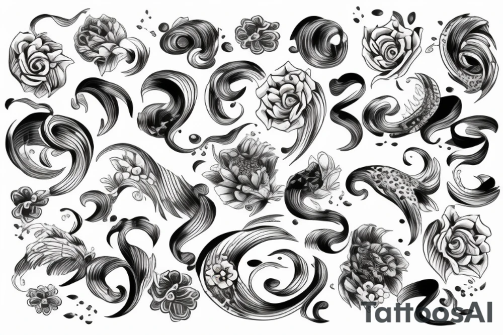 flowers with waves and animal tattoo idea