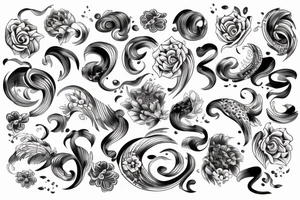 flowers with waves and animal tattoo idea