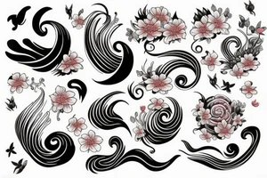 flowers with waves and animal tattoo idea