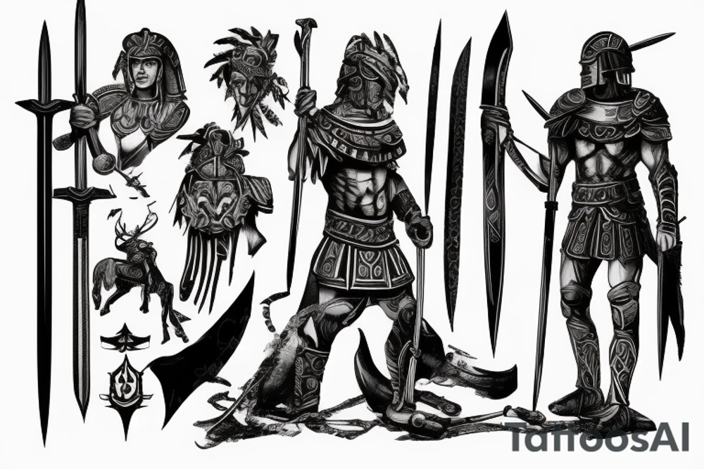 spartan holding a sword with blood tattoo idea