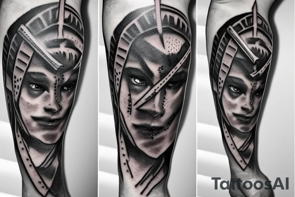 spartan holding a sword with blood tattoo idea