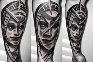 spartan holding a sword with blood tattoo idea