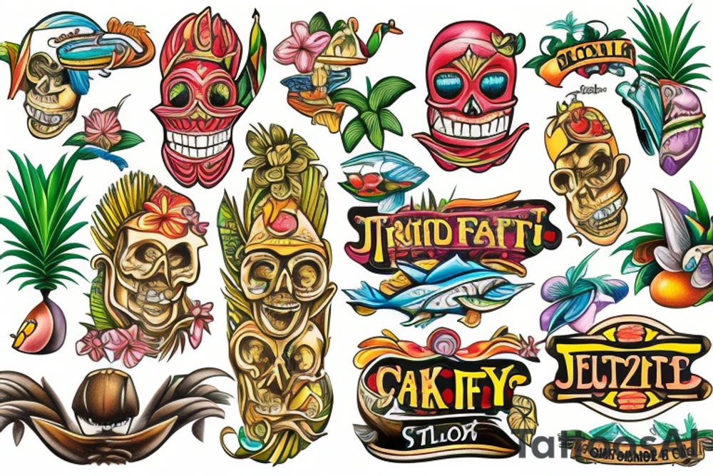 Traditional,  tropical, tiki, jimmy buffet tattoo idea