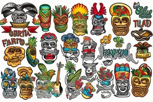 Traditional,  tropical, tiki, jimmy buffet sleeve tattoo idea