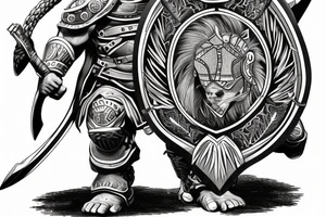 badass spartan holding a shield with a lion engraved in it tattoo idea