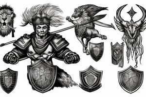 badass spartan holding a shield with a lion engraved in it tattoo idea