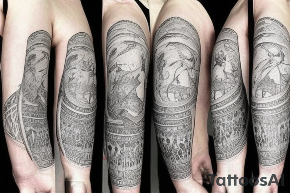 Libra scale with Mykonos background tattoo idea