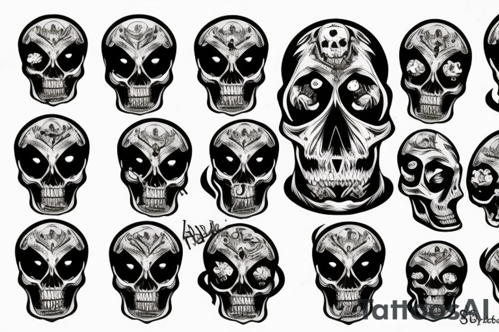 Gemini skull demon set in space background with rip skin edge tattoo idea
