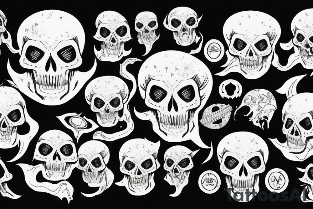 Gemini skull demon set in space background with rip skin edge tattoo idea