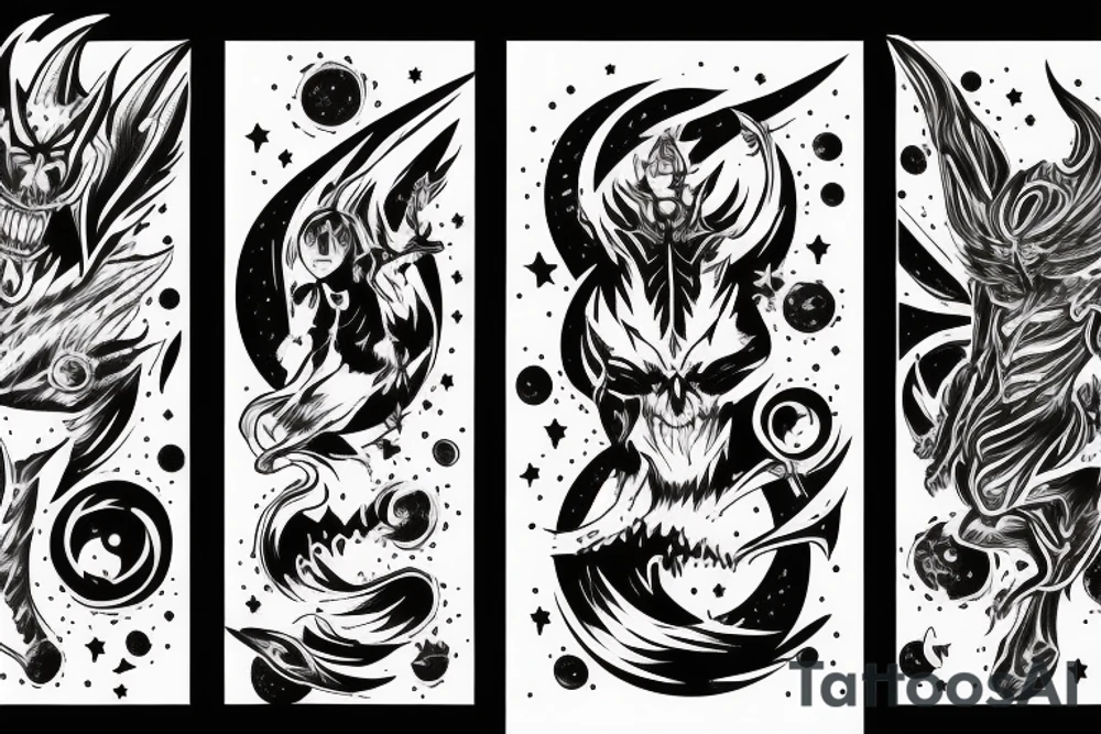 demon set in space background with rip skin edge tattoo idea