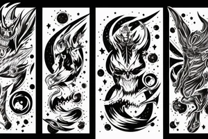 demon set in space background with rip skin edge tattoo idea