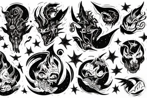 demon set in space background with rip skin edge tattoo idea