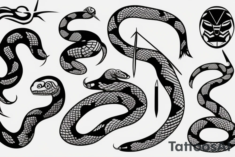 A snake wrapped around a futuristic katana tattoo idea