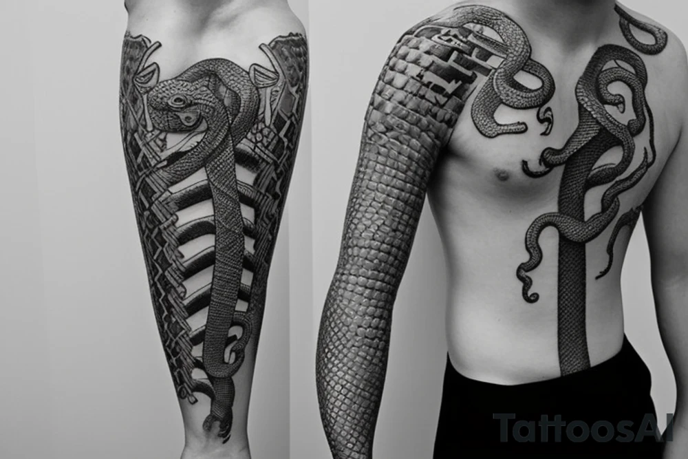 A snake wrapped around a futuristic sword tattoo idea