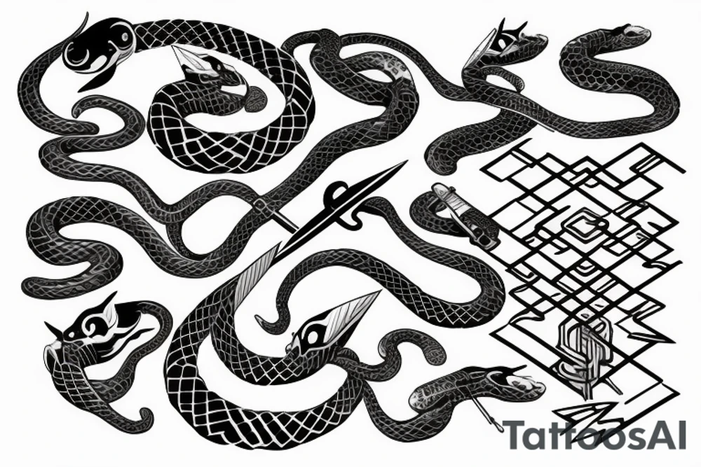 A snake wrapped around a futuristic sword tattoo idea