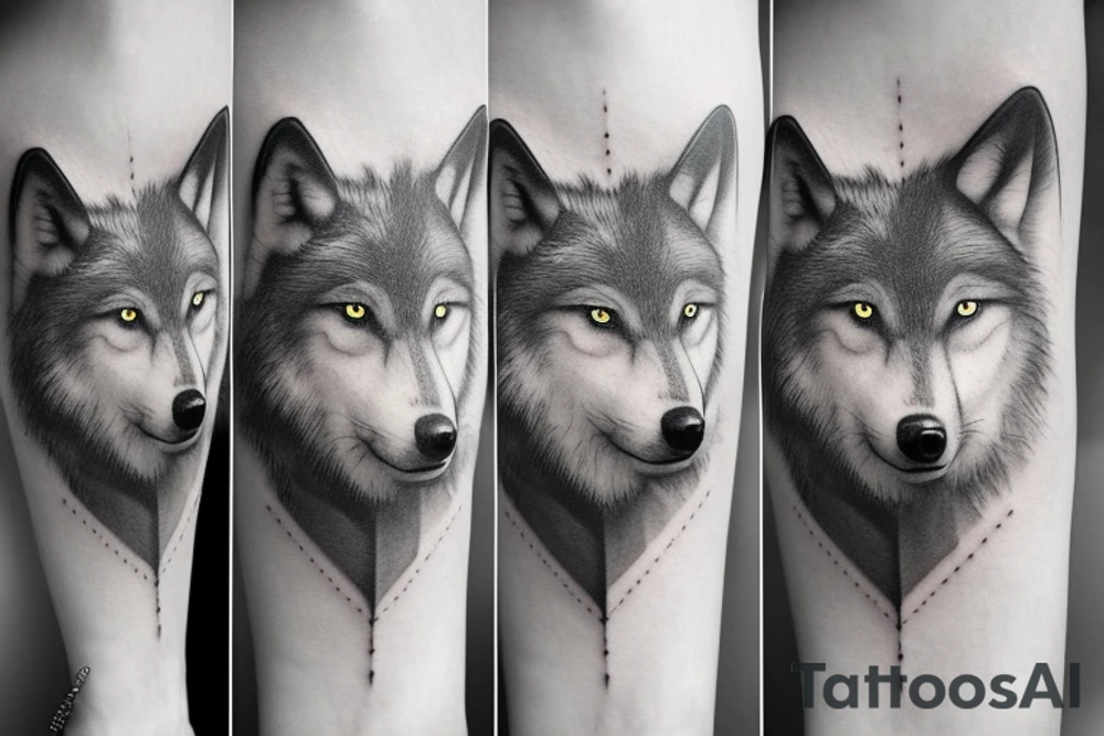 Wolf over looking man forest tattoo idea