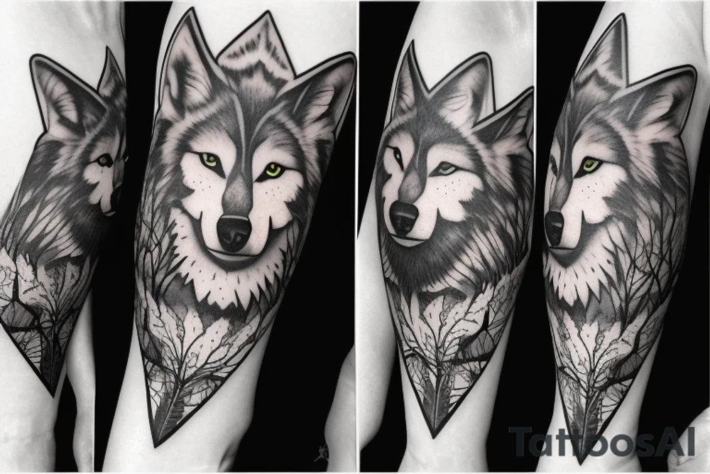 Wolf over looking forest tattoo idea