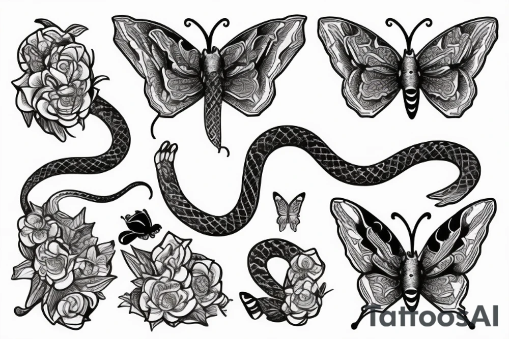 A snake combined with a butterfly tattoo idea