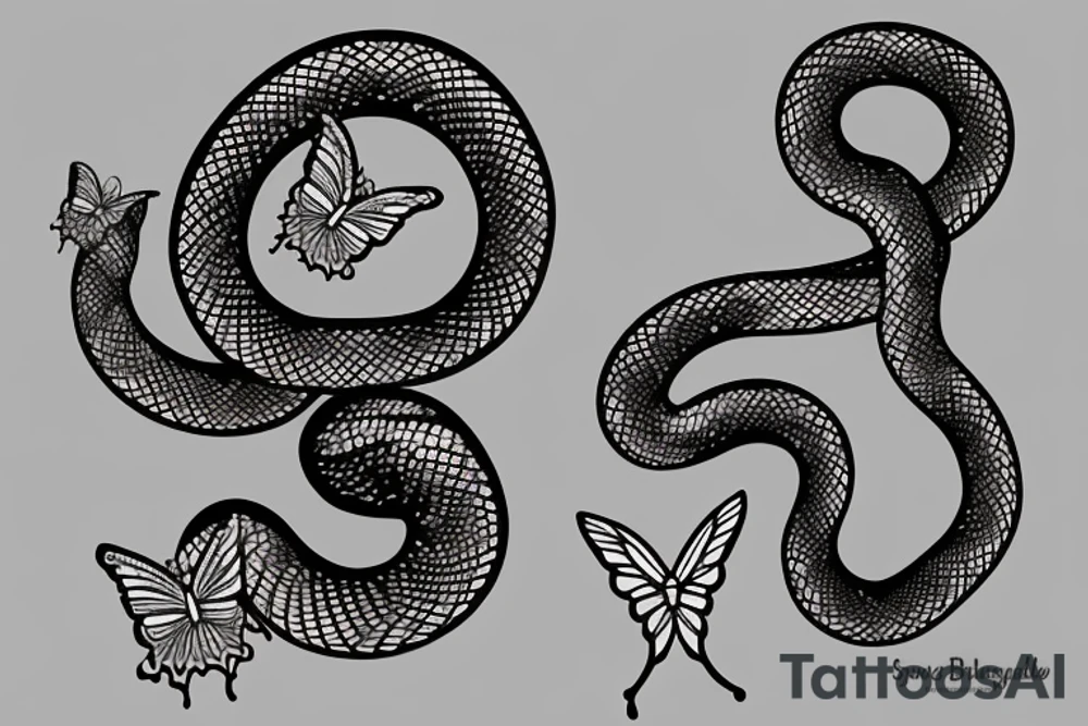 A detailed snake combined with a butterfly tattoo idea