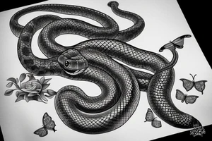 A detailed snake combined with a butterfly tattoo idea