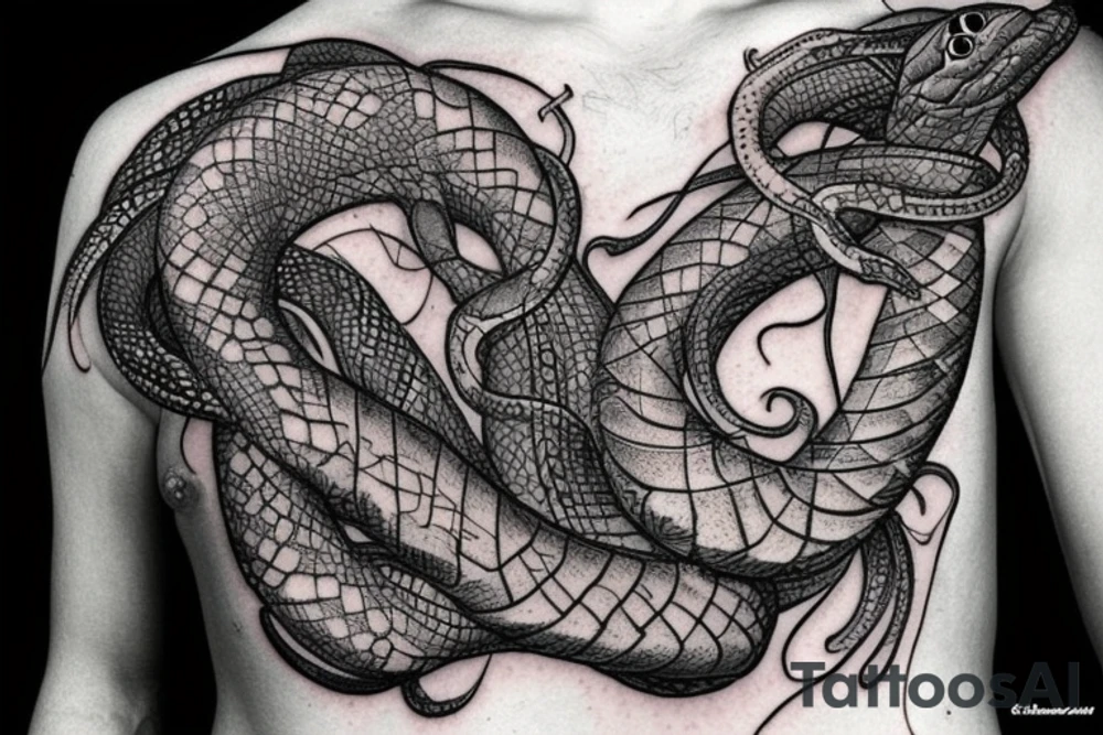 A detailed snake combined with a butterfly tattoo idea