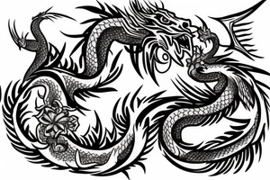 a western style dragon with flowers tattoo idea
