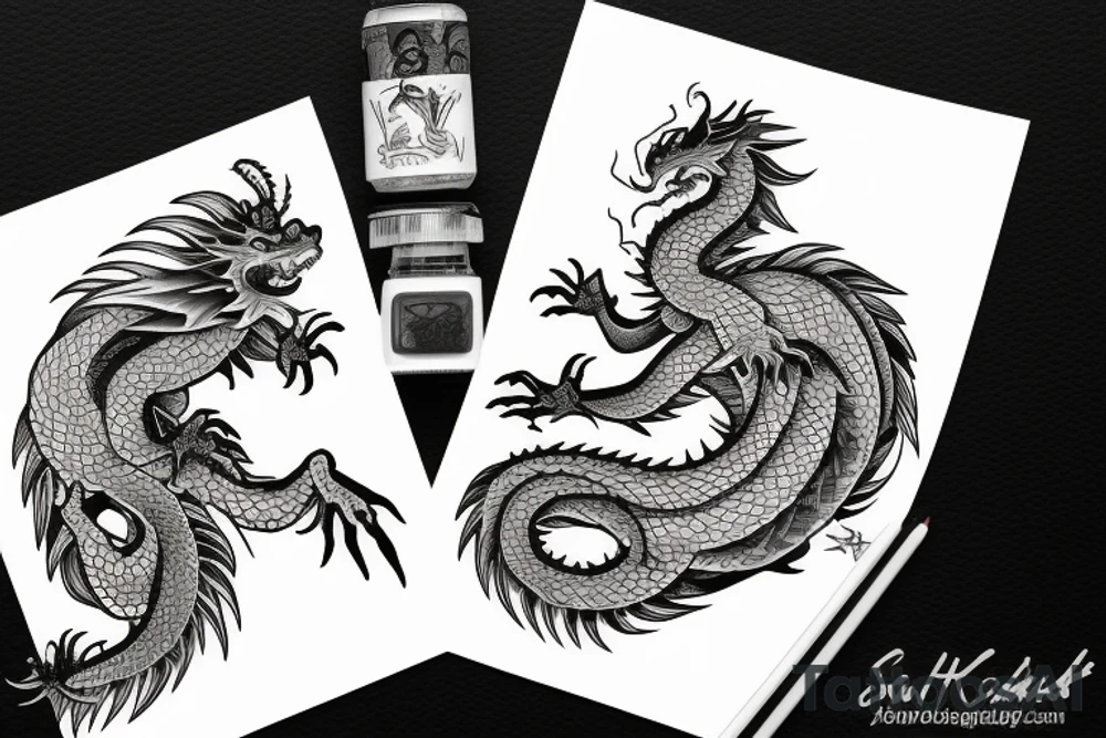 a western style dragon with flowers tattoo idea